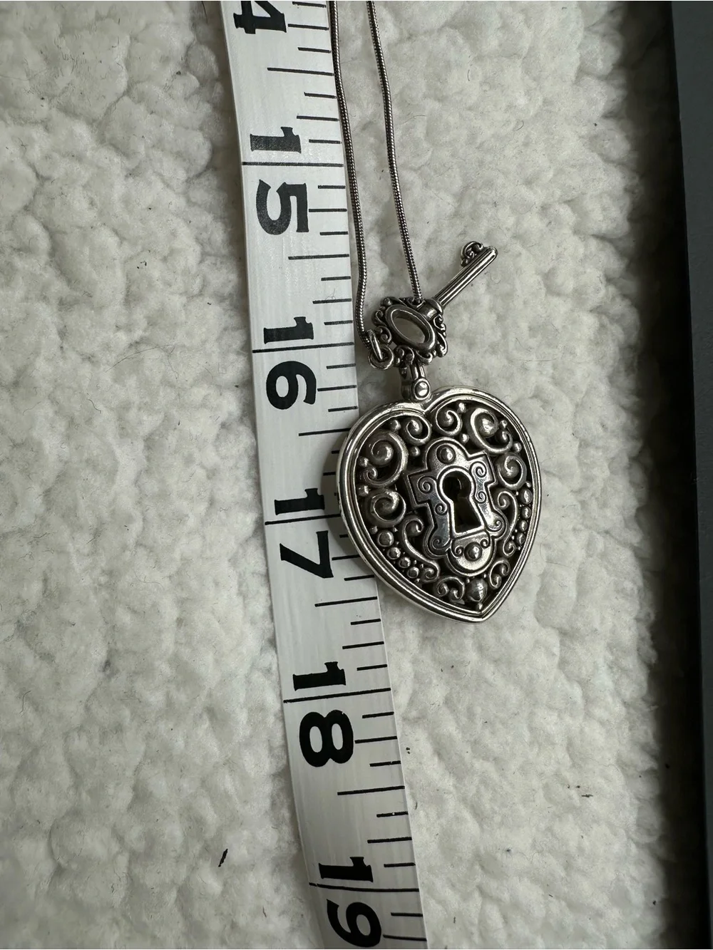Retired Brighton Lock Heart and Key Reversible Pendant Necklace Silver Plate